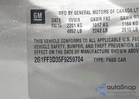 2015 Chevrolet Camaro 2Lt from USA, damaged, VIN 2G1FF3D35F9259704